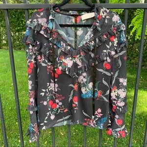 Keepsake Floral Ruffle Blouse with Gold Detail